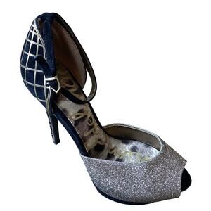 Sam Edelman Stiletto Heel Sz 7 Black Suede Gold Peep Toe Ankle Strap